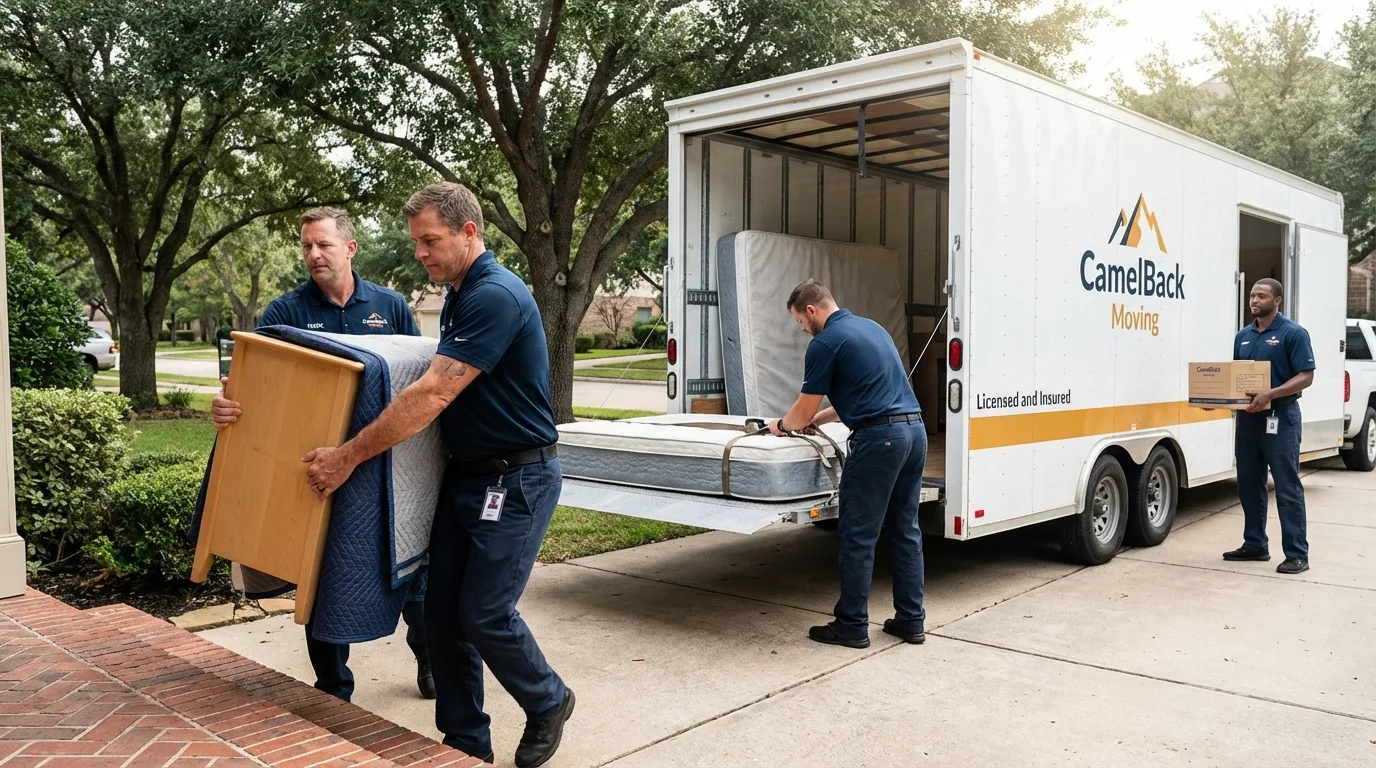 Crew loading residential truck for cross-state move from Poland, ME