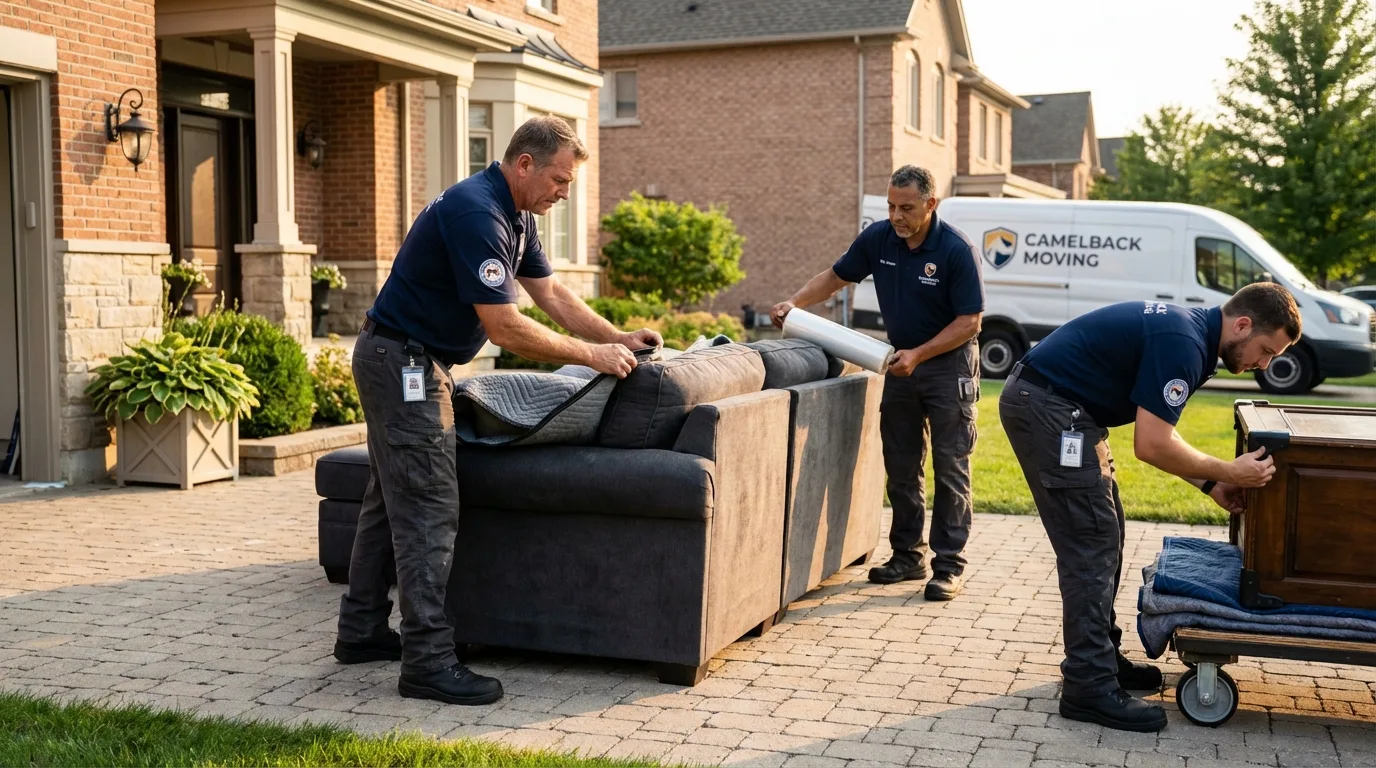 Large estate moving crew wrapping furniture in Poland, ME